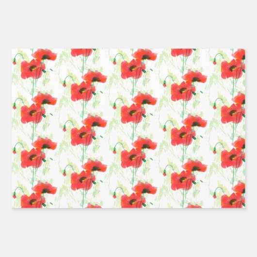 赤い水色ポピー ラッピングペーパーシート (正面)