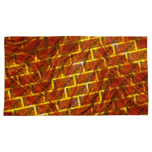 赤い汚れ、傷、金ゴールドグリッド、レンガ効果？ 枕カバー (正面右)