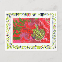 赤い沼地に入ったカエルの色彩の鮮やか枠はがき ポストカード