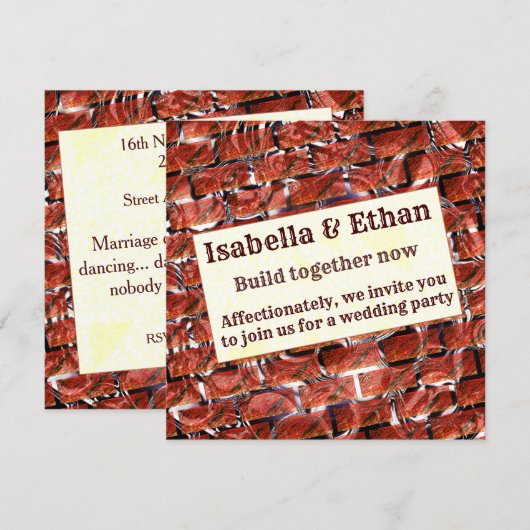 赤い泡が格子やレンガのテクスチャーのように見える？金属のような印象 招待状 (正面/裏面)