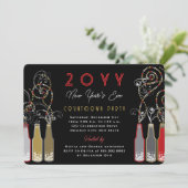 赤い泡状ボトルが大晦日のパーティーを渦巻く 招待状 (スタンド正面)