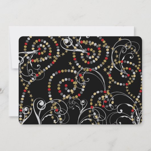 赤い泡状ボトルが大晦日のパーティーを渦巻く 招待状 (裏面)