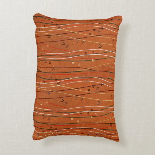 赤い波ストライプ形のモダン日本の抽象芸術 アクセントクッション (裏面(縦))