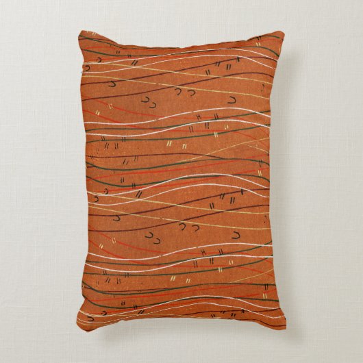 赤い波ストライプ形のモダン日本の抽象芸術 アクセントクッション (正面(垂直))