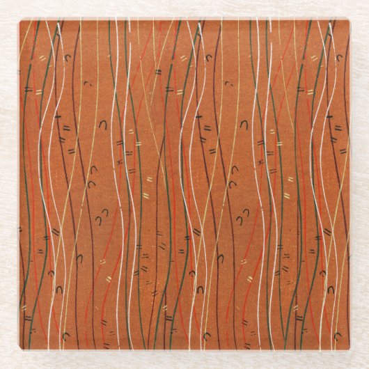 赤い波ストライプ形のモダン日本の抽象芸術 ガラスコースター (正面)