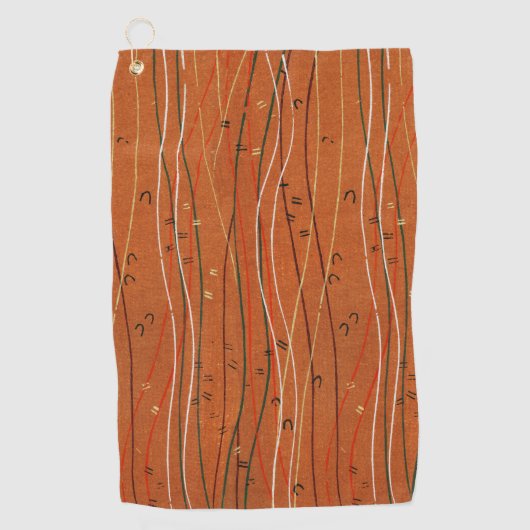 赤い波ストライプ形のモダン日本の抽象芸術 ゴルフタオル (正面)