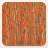 赤い波ストライプ形のモダン日本の抽象芸術 スクエアペーパーコースター (正面)