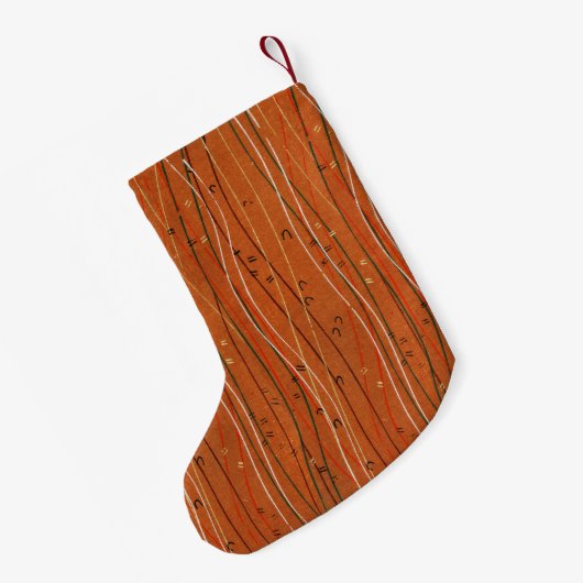 赤い波ストライプ形のモダン日本の抽象芸術 スモールクリスマスストッキング (裏面 (吊り時))