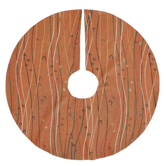 赤い波ストライプ形のモダン日本の抽象芸術 ブラッシュドポリエステルツリースカート (正面)