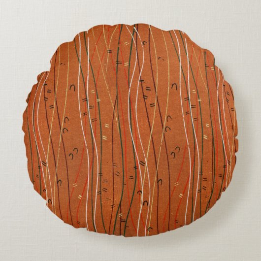 赤い波ストライプ形のモダン日本の抽象芸術 ラウンドクッション (正面)