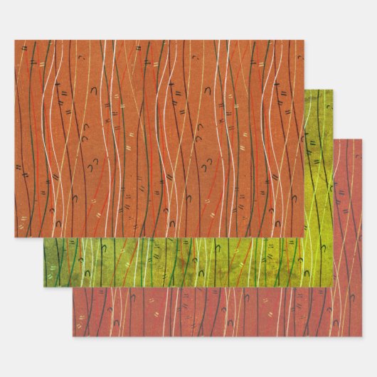 赤い波ストライプ形のモダン日本の抽象芸術 ラッピングペーパーシート (セット)