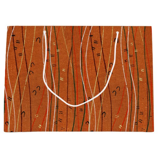 赤い波ストライプ形のモダン日本の抽象芸術 ラージペーパーバッグ (正面)