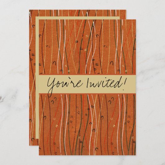 赤い波ストライプ形のモダン日本の抽象芸術 招待状 (正面/裏面)