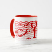 赤い波、おもしろいの赤いロブスター マグカップ (正面左)
