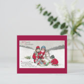 赤い洋服を着た女の子と人形 ポストカード (スタンド正面)