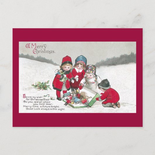 赤い洋服を着た女の子と人形 ポストカード (正面)