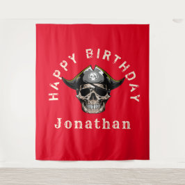 赤い海賊のドクロ タペストリー