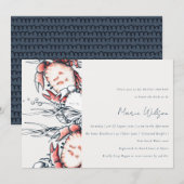 赤い海軍の水中カニのマリン ブライダルシャワー 招待状 (正面/裏面)