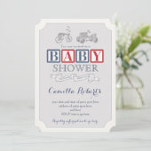 赤い海軍青 Vintage おもちゃの保育園 男の子 赤ちゃんのシャワー 招待状 (スタンド正面)