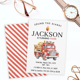 赤い消防士の男の子の誕生日の招待 招待状