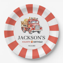 赤い消防士の男の子の誕生日紙プレート ペーパープレート