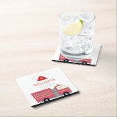 赤い消防士アラーム消防車の誕生日用品 スクエアペーパーコースター (インサイチュ)