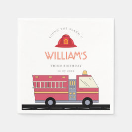 赤い消防士アラーム消防車の誕生日用品 スタンダードカクテルナプキン