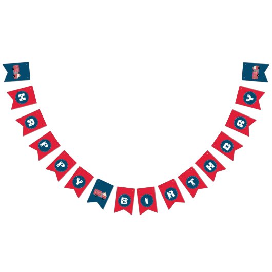 赤い消防士アラーム消防車の誕生日用品 バンティングフラッグ (全)