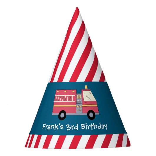赤い消防士アラーム消防車の誕生日用品 パーティーハット (正面)