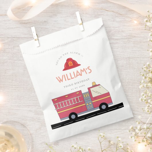 赤い消防士アラーム消防車の誕生日用品 フェイバーバッグ (クリップ留めされた状態)