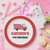 赤い消防士アラーム消防車の誕生日用品 ペーパープレート (パーティー)