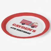 赤い消防士アラーム消防車の誕生日用品 ペーパープレート (アングル)