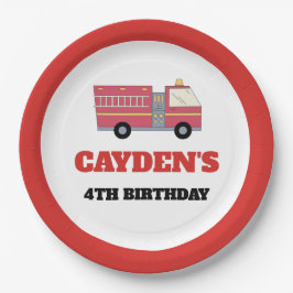 赤い消防士アラーム消防車の誕生日用品 ペーパープレート