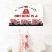 赤い消防士アラーム消防車の誕生日用品 横断幕 (インサイチュ)