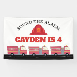 赤い消防士アラーム消防車の誕生日用品 横断幕