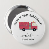 赤い消防士アラーム消防車の誕生日用品 缶バッジ (正面&裏面)