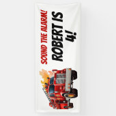 赤い消防車が警報の子の名前の年齢を鳴らす 横断幕 (縦)