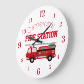 赤い消防車と自分の名前をカスタムする ラージ壁時計 (傾斜)