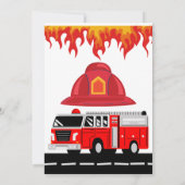 赤い消防車と警報の消防トラック 招待状 (裏面)
