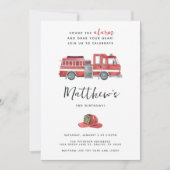 赤い消防車のトラック誕生日パーティーの招待 招待状 (正面)