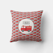 赤い消防車のパターカスタマイズン少年の名前 クッション (裏面)