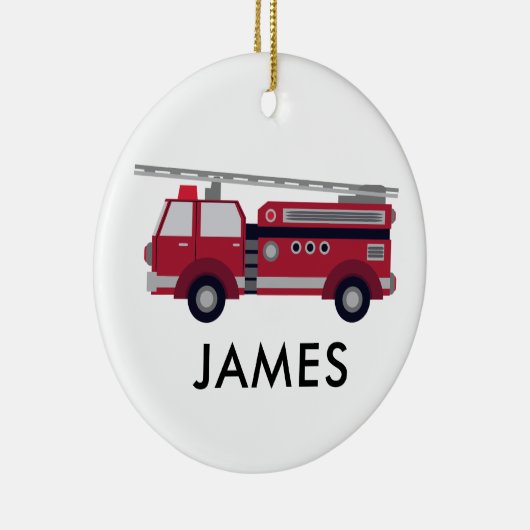 赤い消防車のパーソナライズされたクリスマスオーナメント セラミックオーナメント (右)