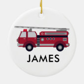 赤い消防車のパーソナライズされたクリスマスオーナメント セラミックオーナメント (裏面)