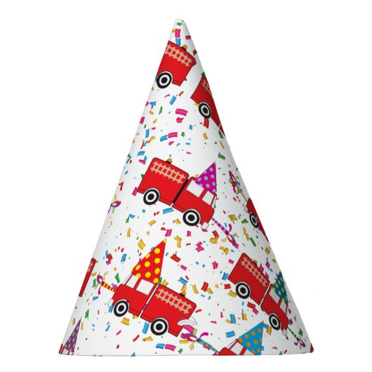 赤い消防車のパーティーパターン パーティーハット (右)