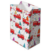 赤い消防車のパーティーパターン ミディアムペーパーバッグ (裏面アングル)