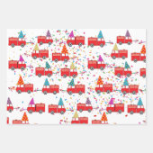 赤い消防車のパーティーパターン ラッピングペーパーシート (正面2)