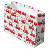 赤い消防車のパーティーパターン ラージペーパーバッグ (裏面アングル)