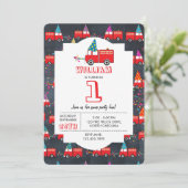 赤い消防車のパーティー柄の子供の誕生日 招待状 (スタンド正面)