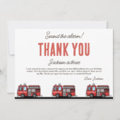 赤い消防車のパーティー飾り | オーダーメイドの子供の誕生日 サンキューカード (正面)