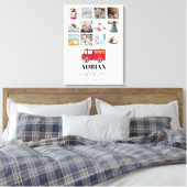 赤い消防車のベビー1年目の写真コラージュ キャンバスプリント (インサイチュ (寝室))